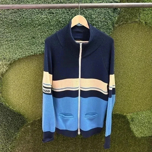 Vintage Colour Blocking Zip-up Curling  Sweater Medium - Picture 1 of 7